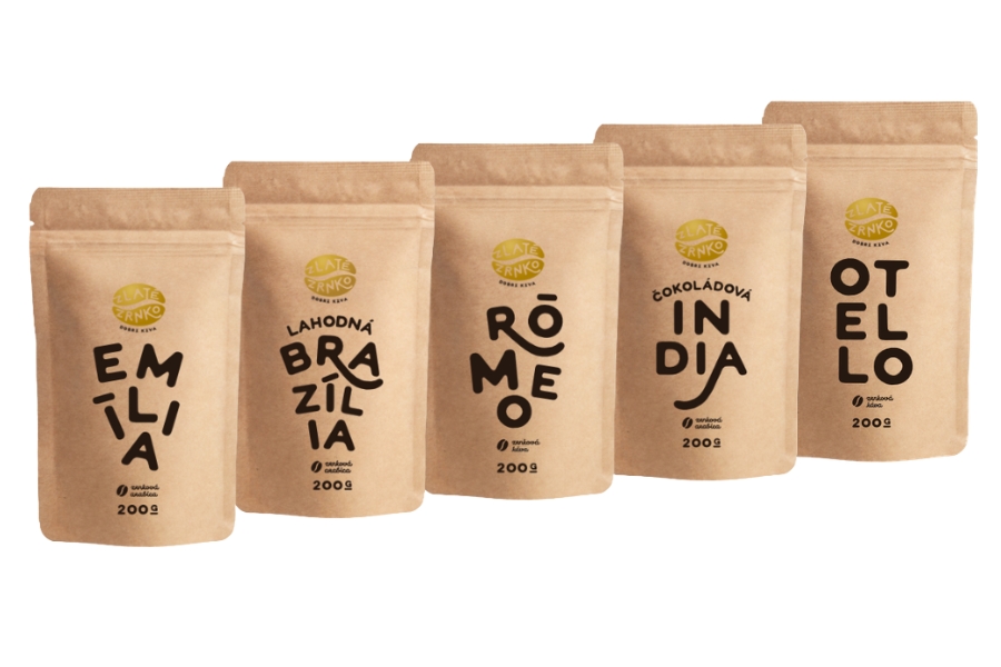E-shop Káva Zlaté Zrnko - Spoznaj najpredávanejšie 1000g (Emília, Brazília, Rómeo, India, Otello)